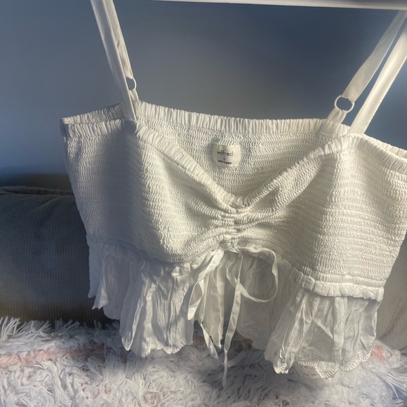 Cropped Lace Flowy White Aritiza Shirt - Picture 2 of 3